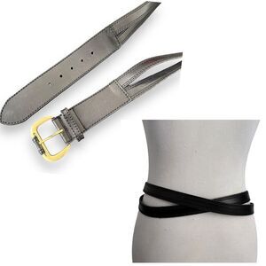 Linea Pelle Black Leather Gold Buckle Crisscross Waist Belt Women Size M BOHO‎